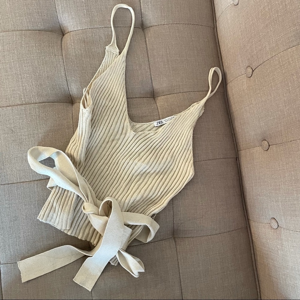 Zara Belted Beige Ribbed Tank Top - Picture 5 of 5